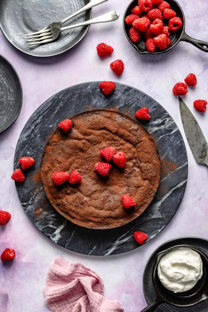 chocolate cake topped with berries