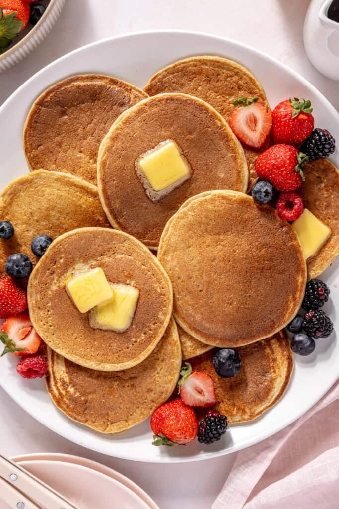 pancakes with butter and berries