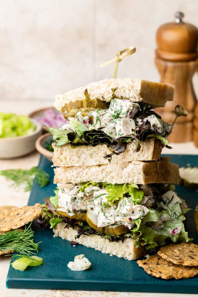 chicken salad served in sandwich