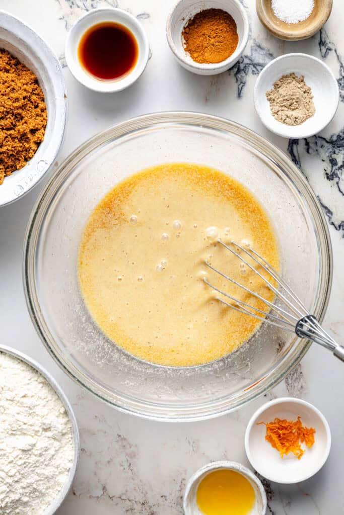 wet ingredients in mixing bowl