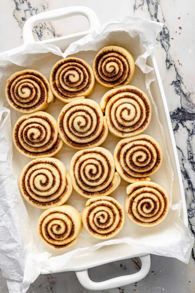 cinnamon rolls after their second rise