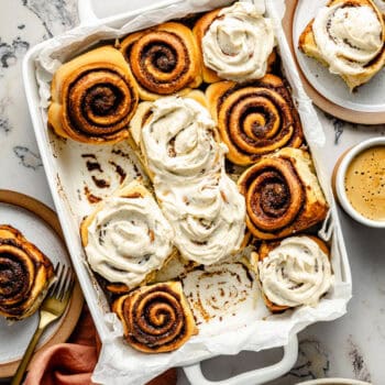 cinnamon rolls in baking dish