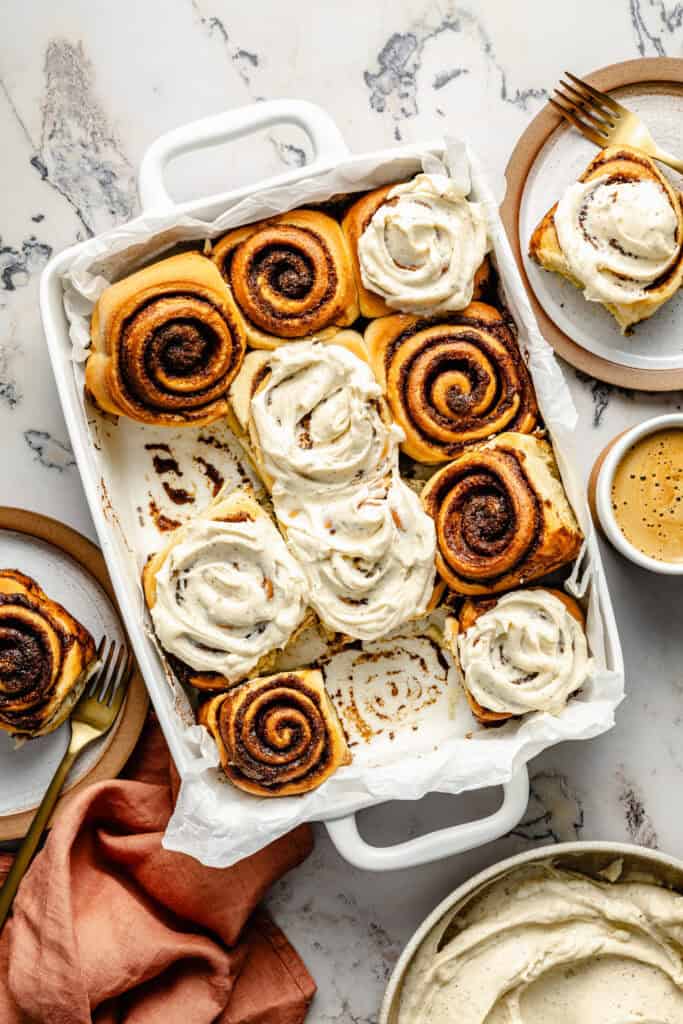 cinnamon rolls in baking dish