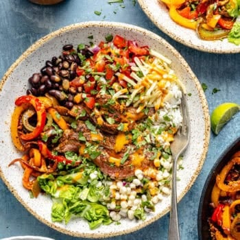 chipotle steak burrito bowl with fork