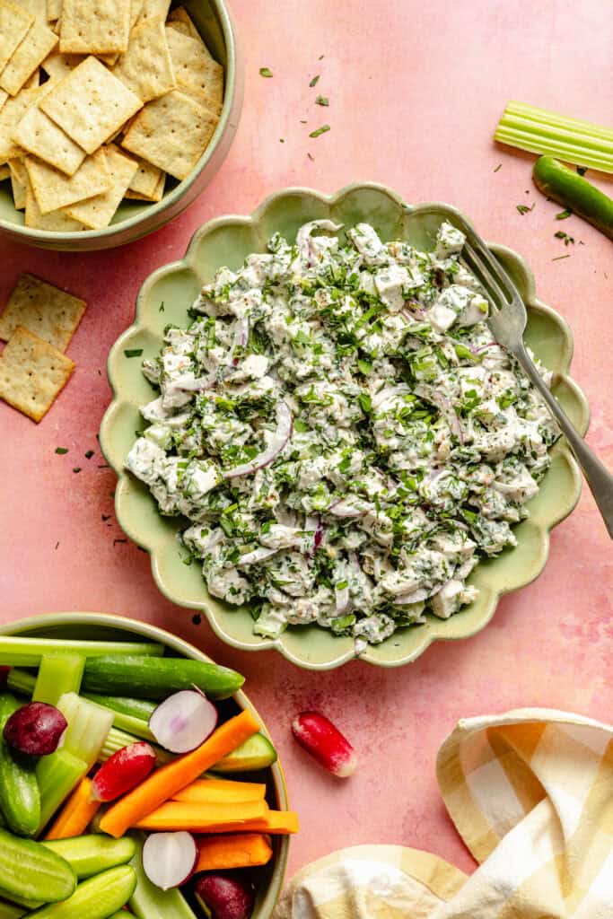 green goddess chicken salad in serving bowl