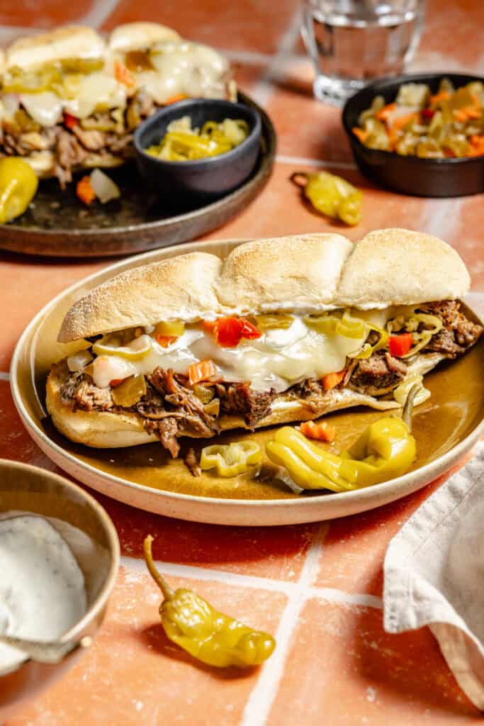 italian beef sandwich on plate