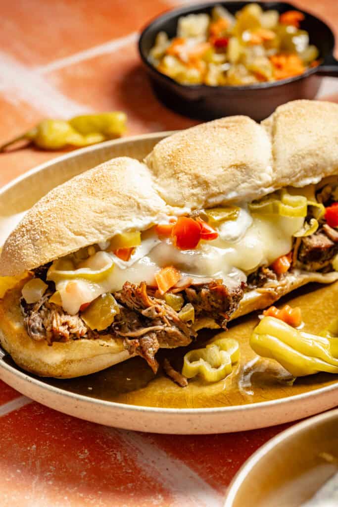 italian beef sandwich on plate