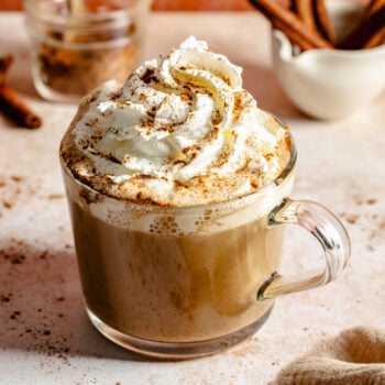 pumpkin spice latte in glass cup