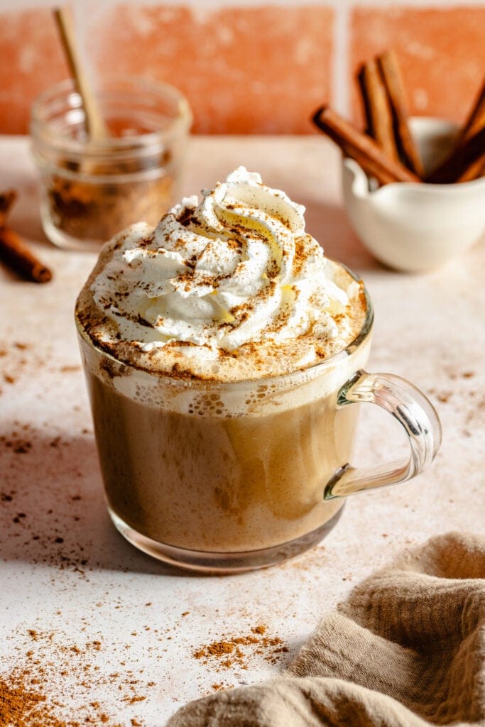 pumpkin spice latte in glass cup