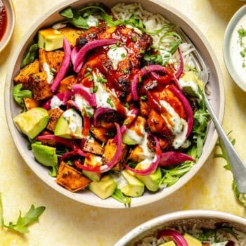 bbq chicken ranch bowl with fork