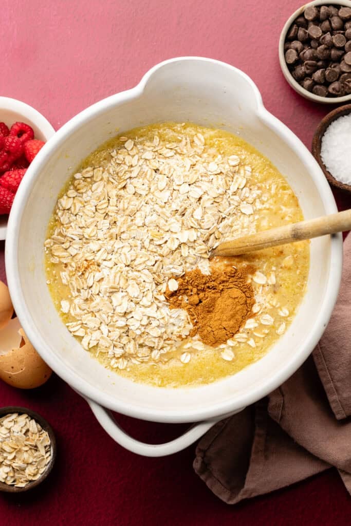 oatmeal batter in mixing bowl
