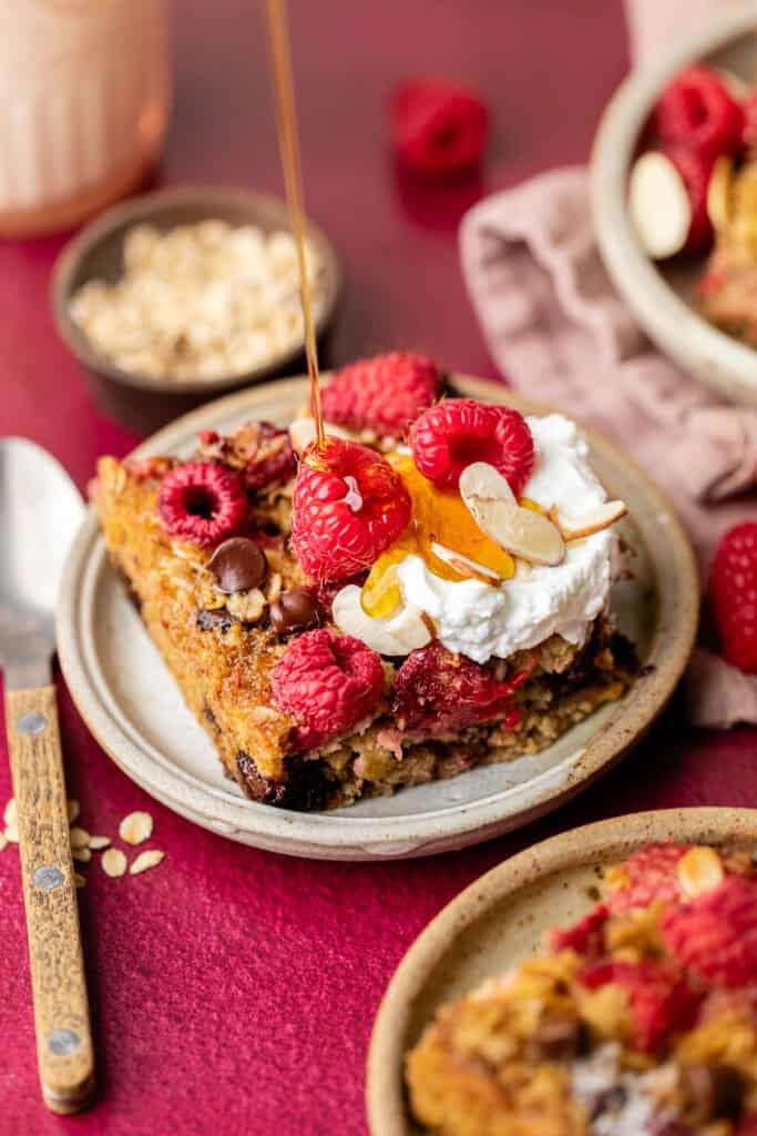 raspberry baked oatmeal on plate