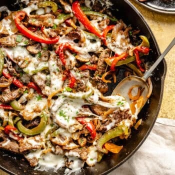 cheesesteak skillet with serving spoon