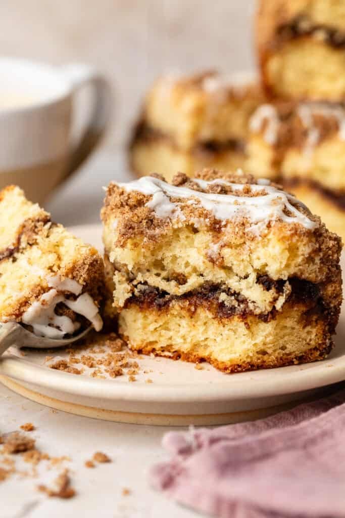 coffee cake slice on cake