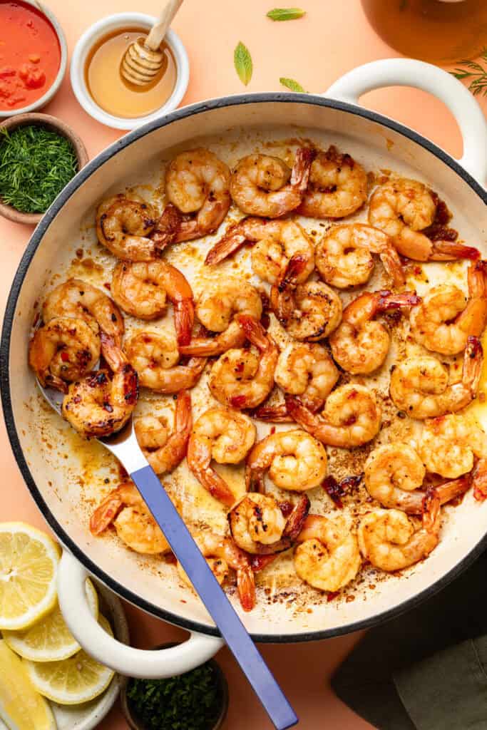 shrimp pan fried in skillet