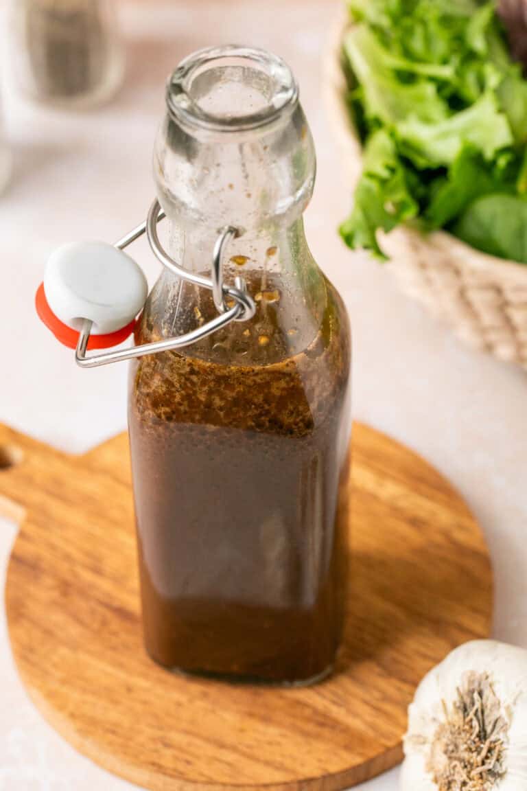 balsamic dressing in glass bottle