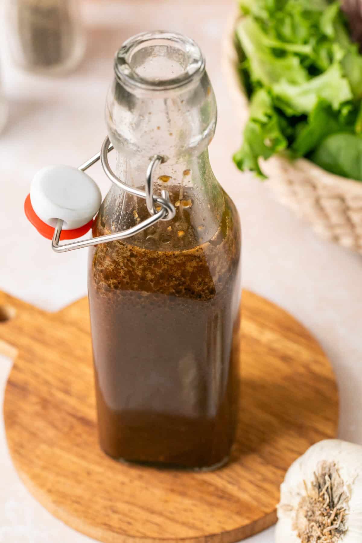 balsamic dressing in glass bottle