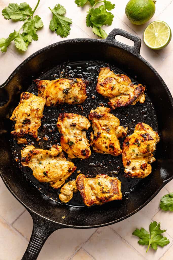cilantro lime chicken cooing in skillet