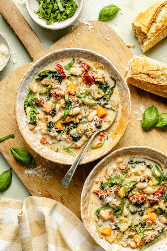 tuscan white bean soup in bowl
