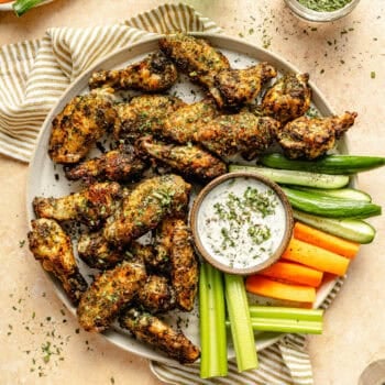 ranch wings on platter with veggies and dip
