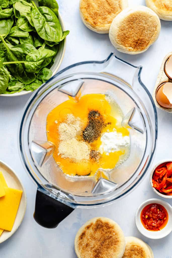 eggs and seasoning in blender