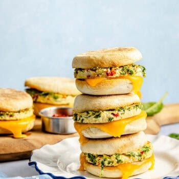 breakfast sandwiches stacked on each other