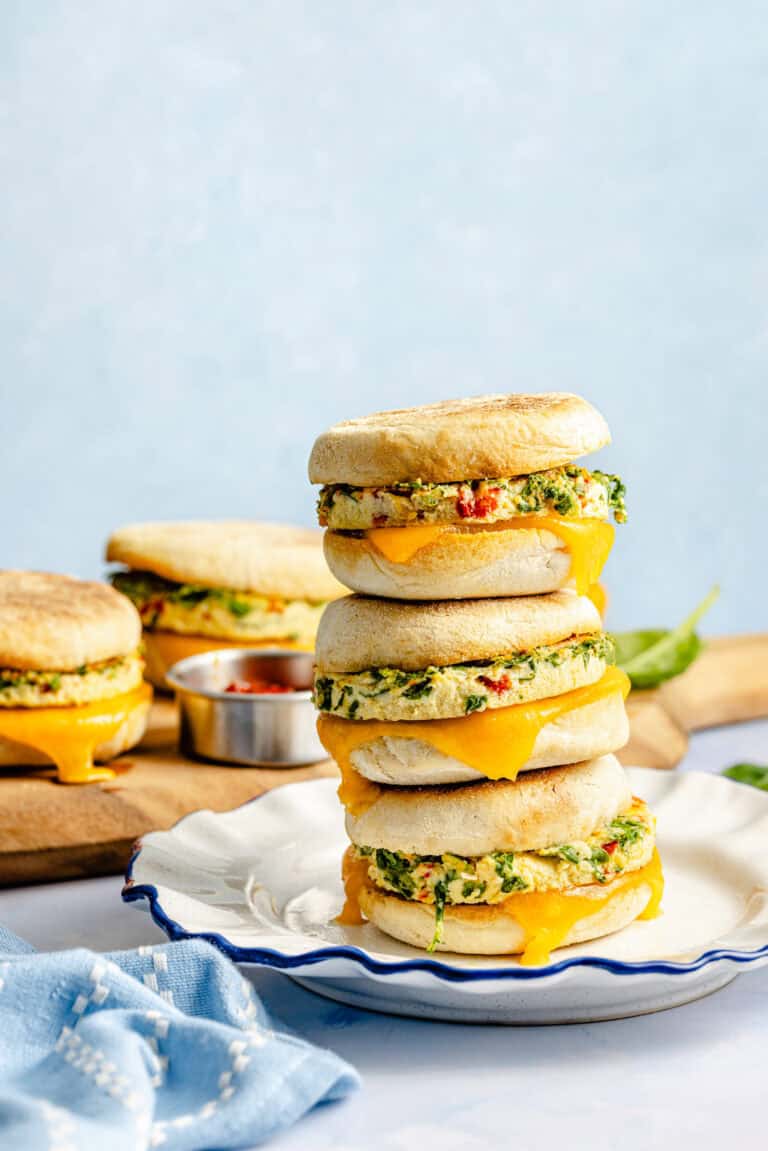 breakfast sandwiches stacked on each other