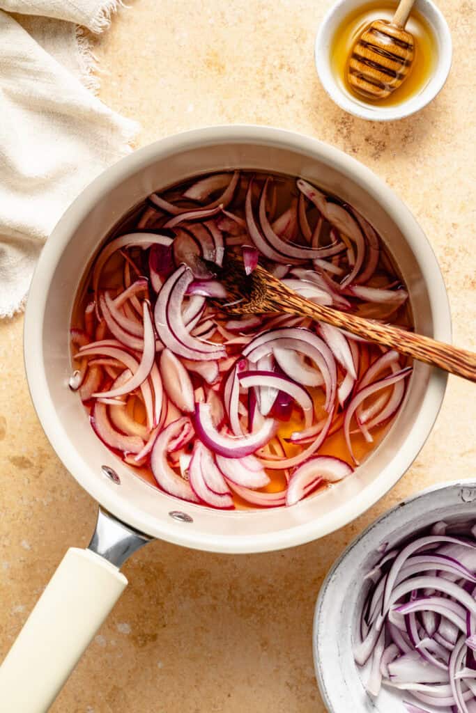 onions in pot in pickling liquid