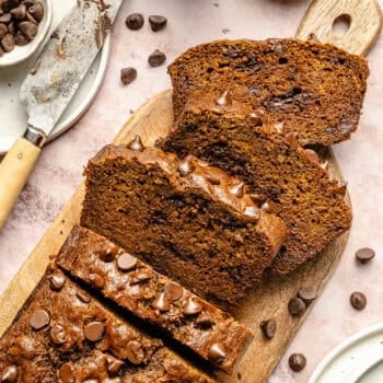 sliced loaf of pumpkin banana bread