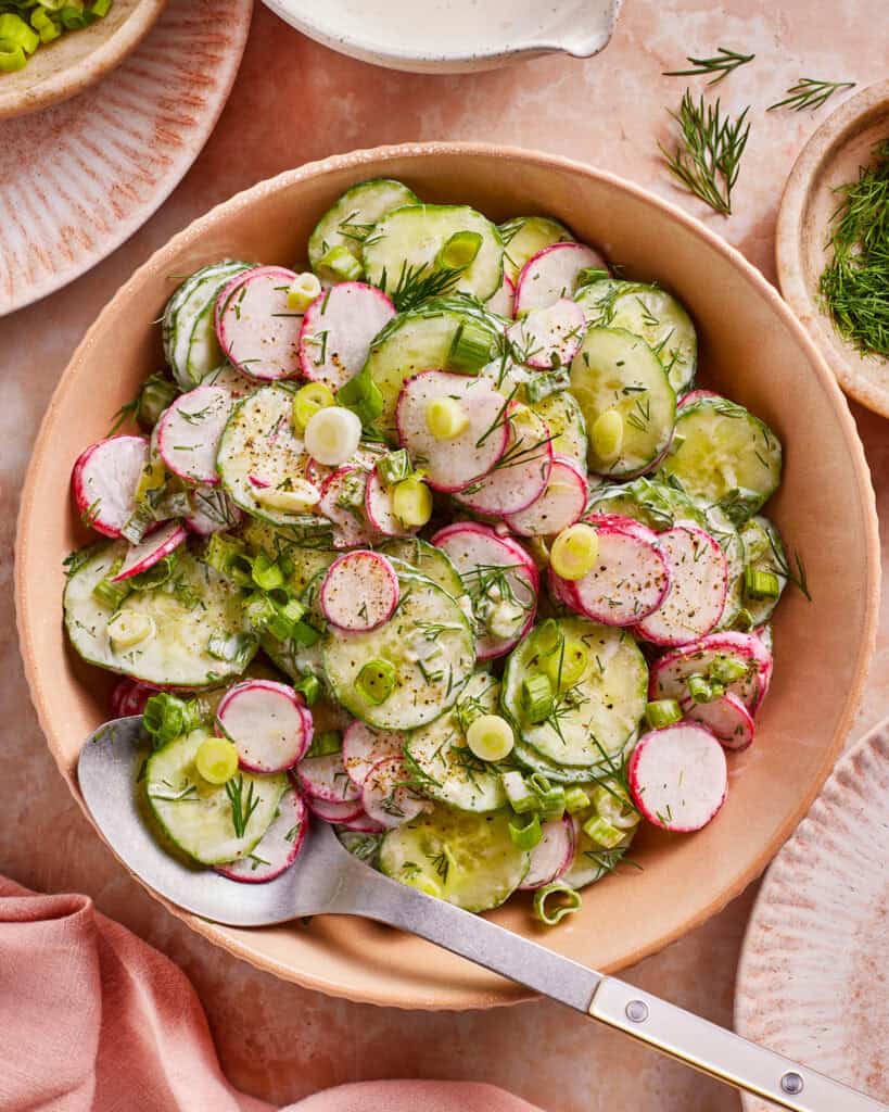 cucumber radish salad in bowl