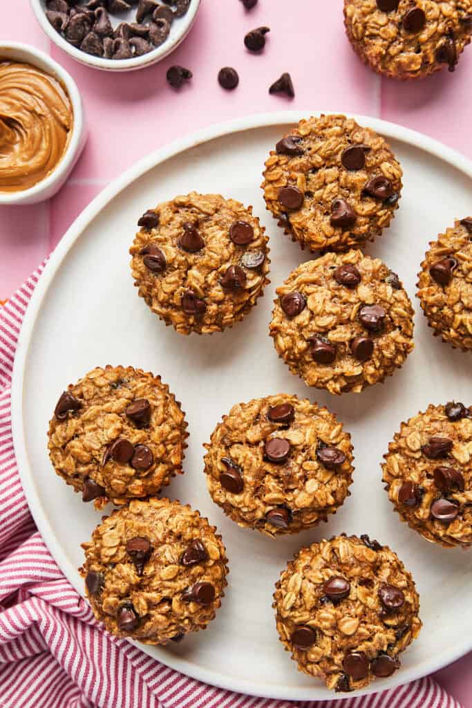 peanut butter banana baked oatmeal cups on plate