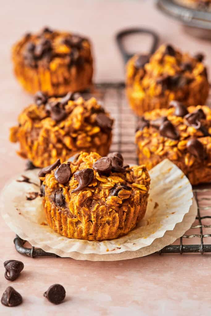 pumpkin oatmeal cup on wire rack
