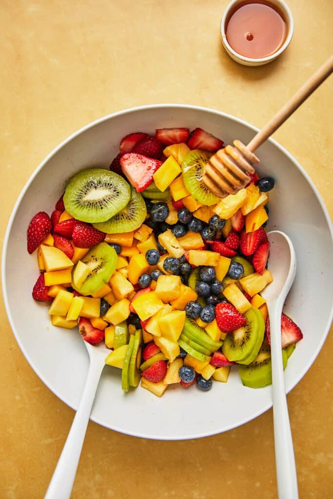 fruit salad in mixing bowl