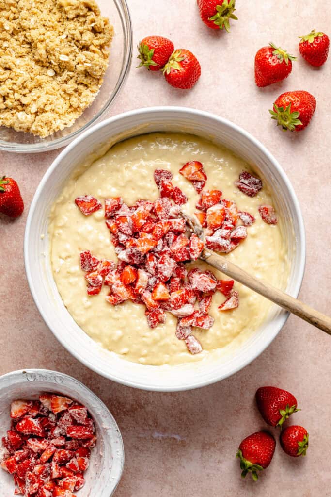 muffin batter with strawberries