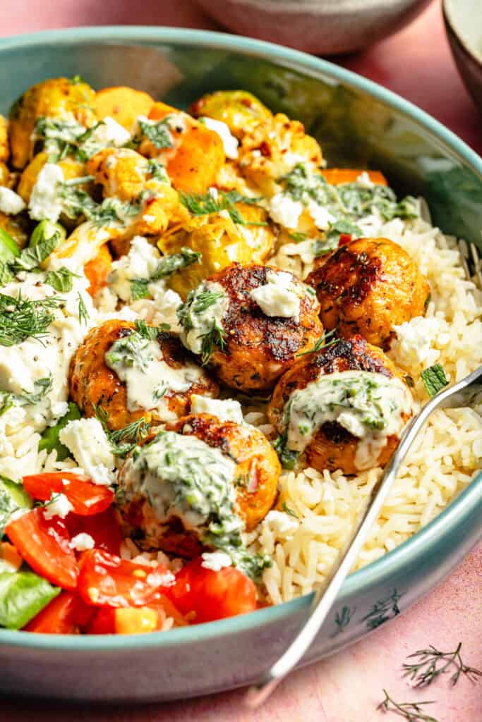 meatballs in bowls bowl with toppings