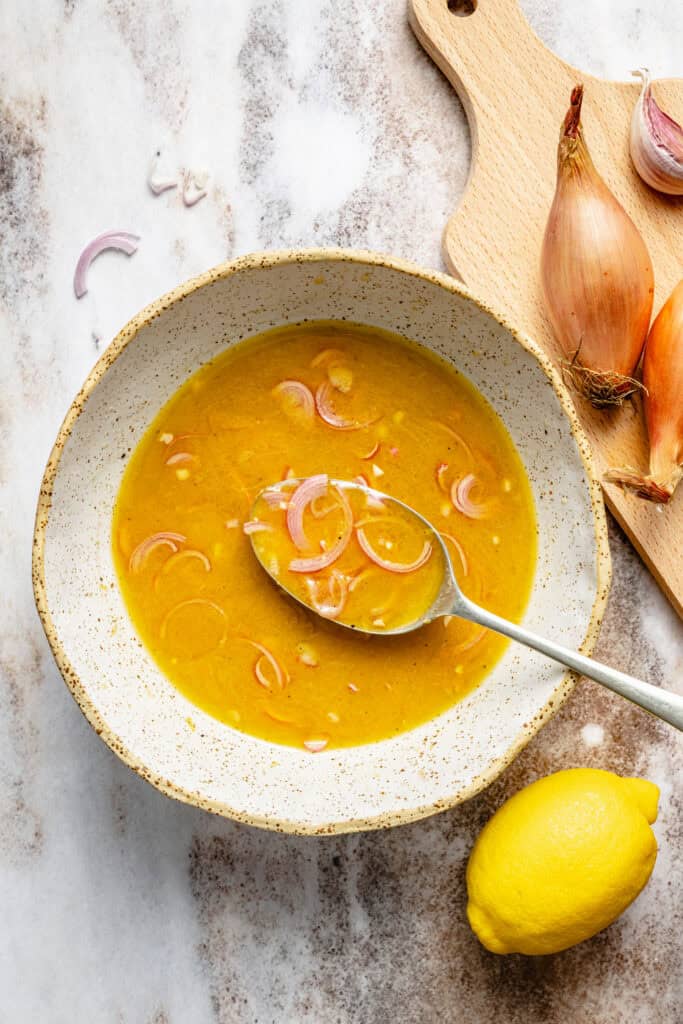 shallot dressing in small bowl