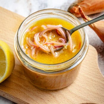 shallot dressing in storage jar