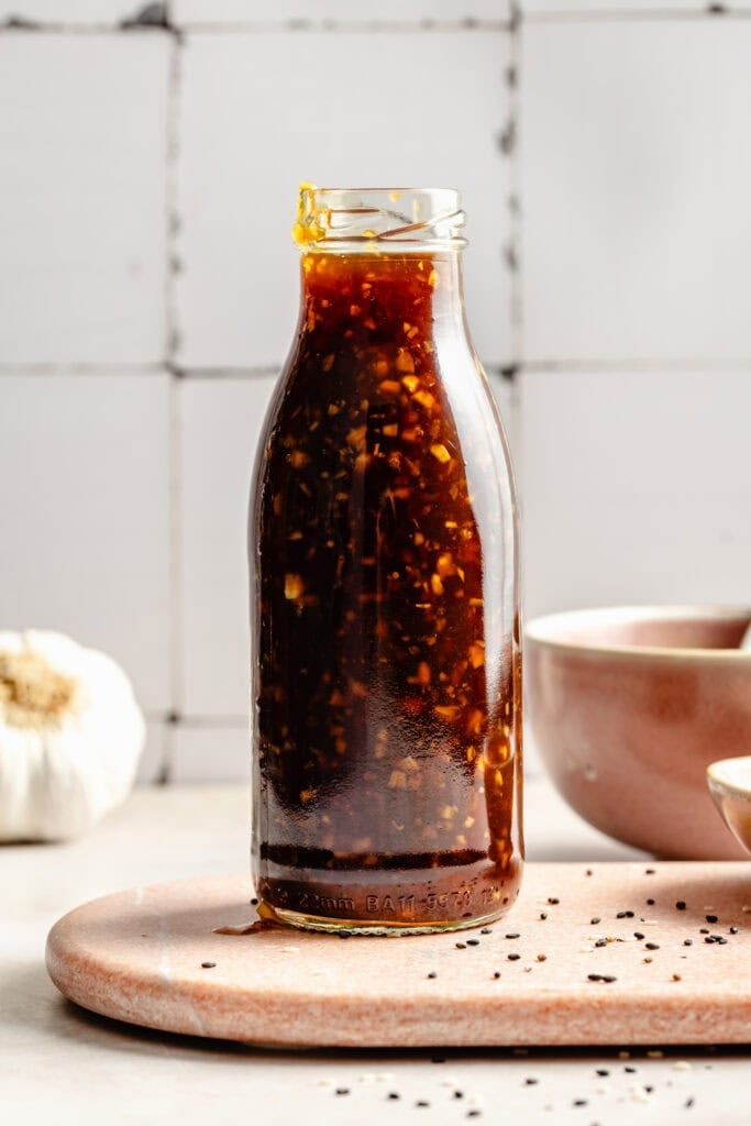 homemade teriyaki sauce in glass jar