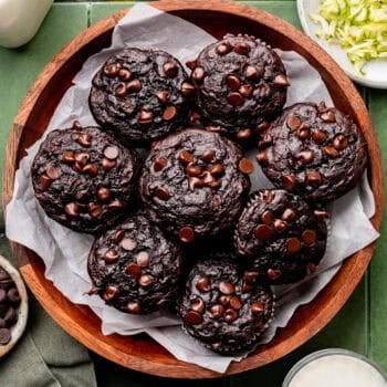 double chocolate zucchini muffins on plate