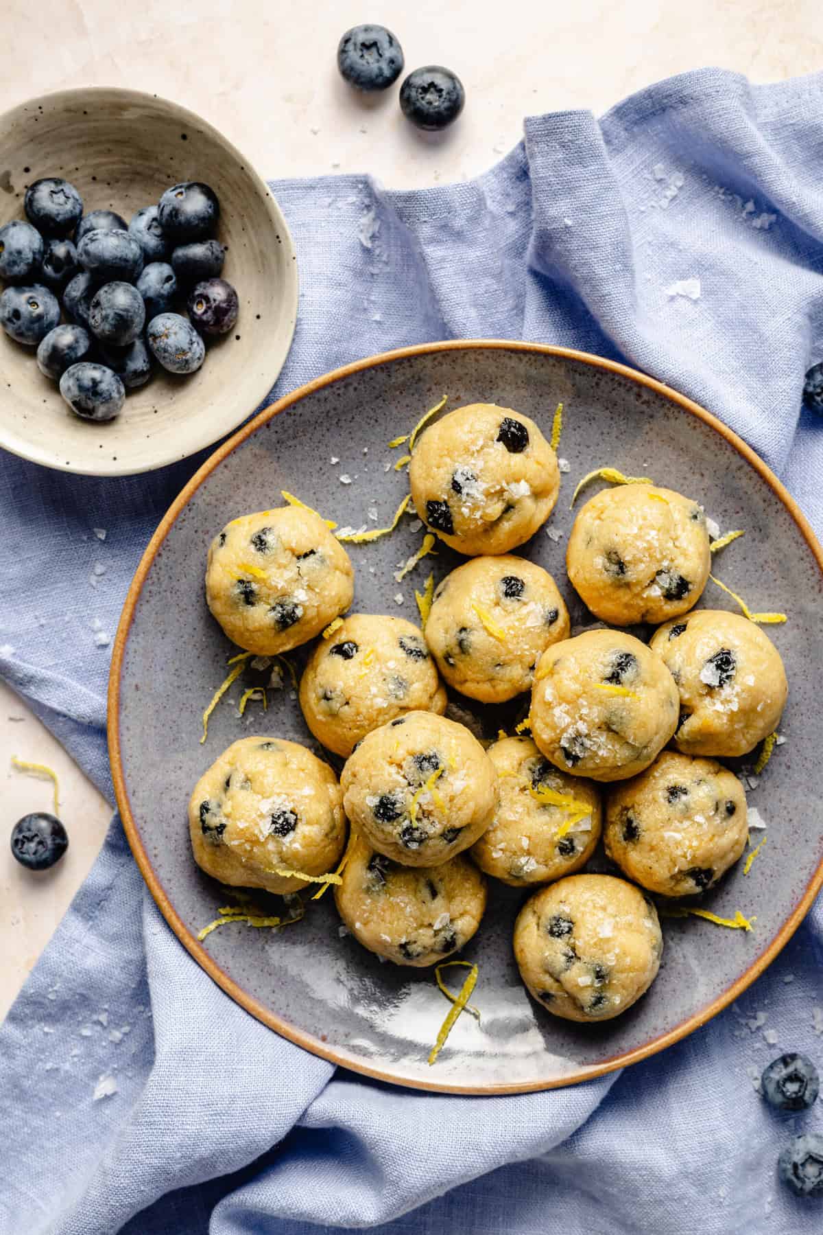 lemon blueberry protein balls in bowl