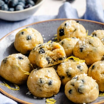 lemon blueberry protein balls in bowl