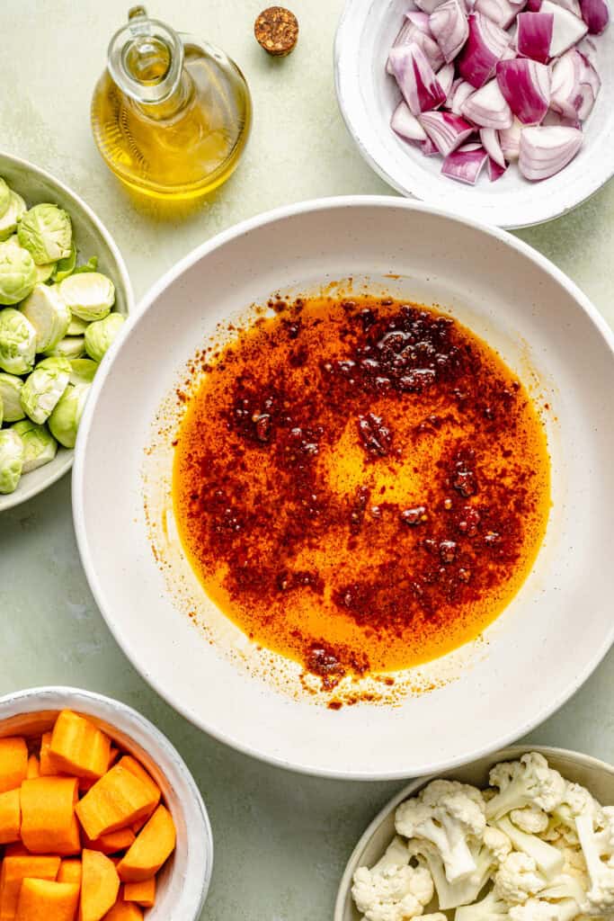 harissa marinade in mixing bowl