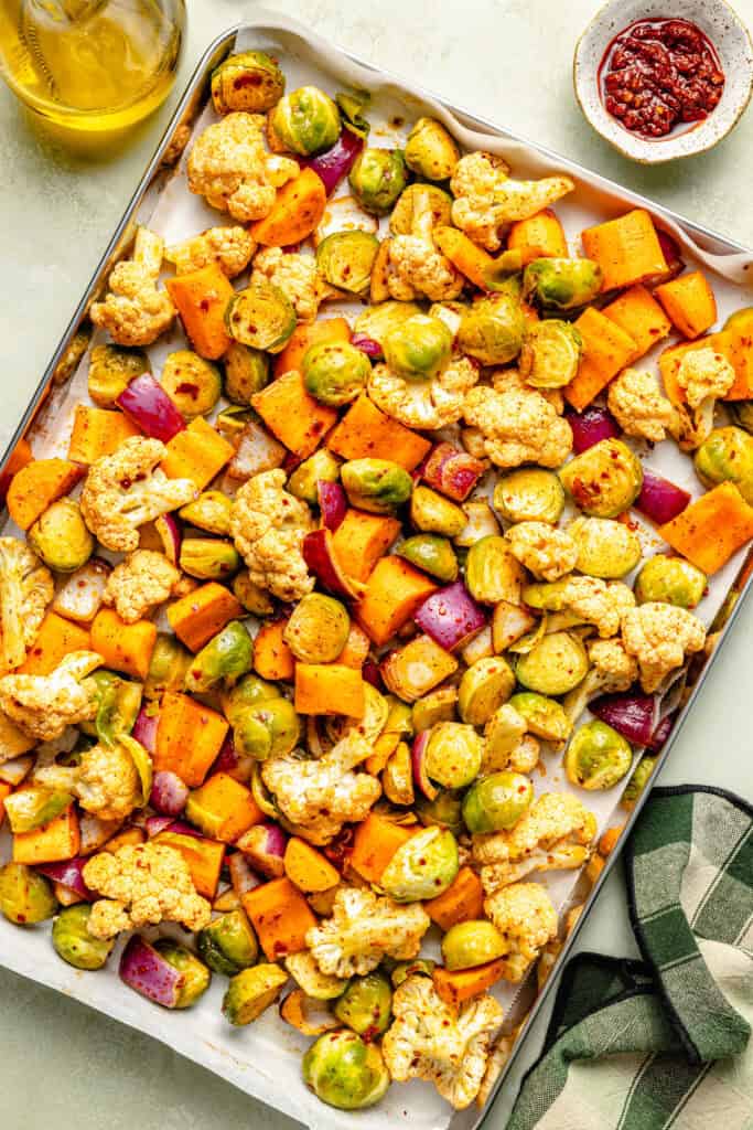 vegetables on sheet pan