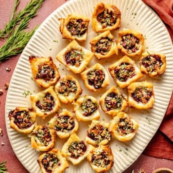 cranberry brie bites on platter