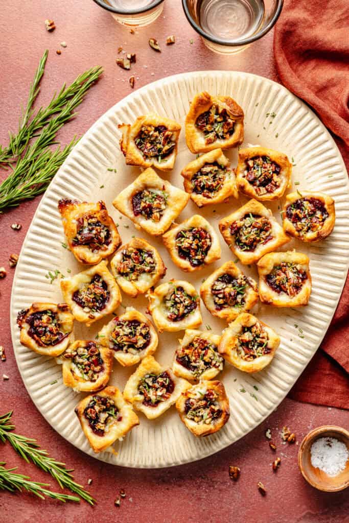 cranberry brie bites on platter