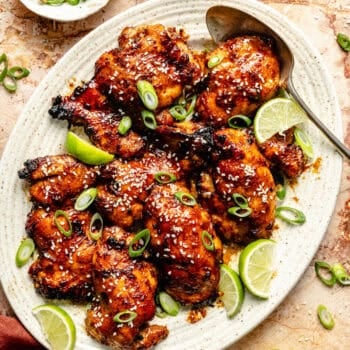 miso chicken thighs on platter