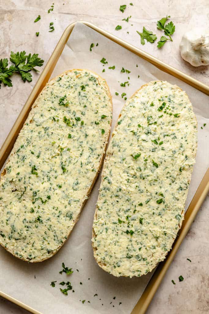 butter mixture slathered on two halves of bread