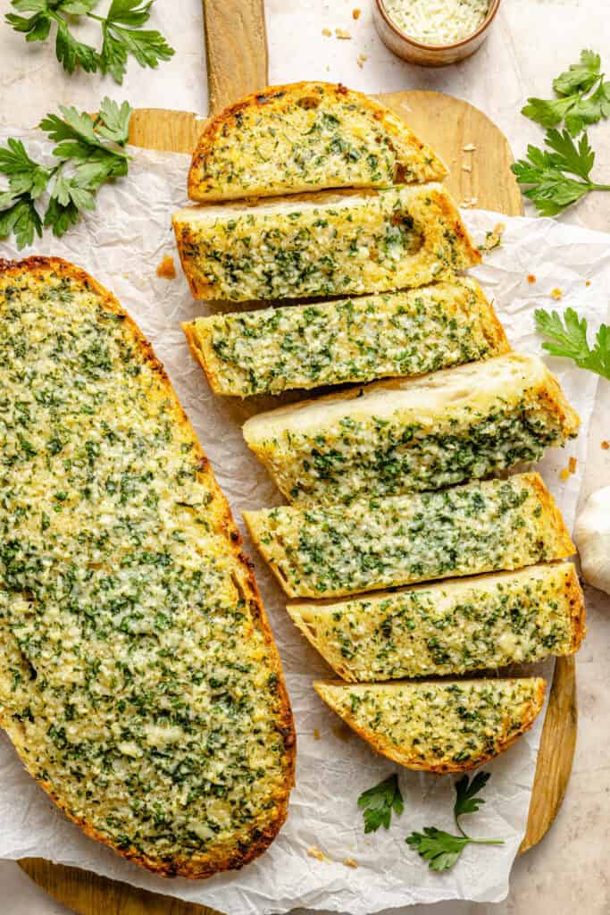 slices of homemade garlic bread