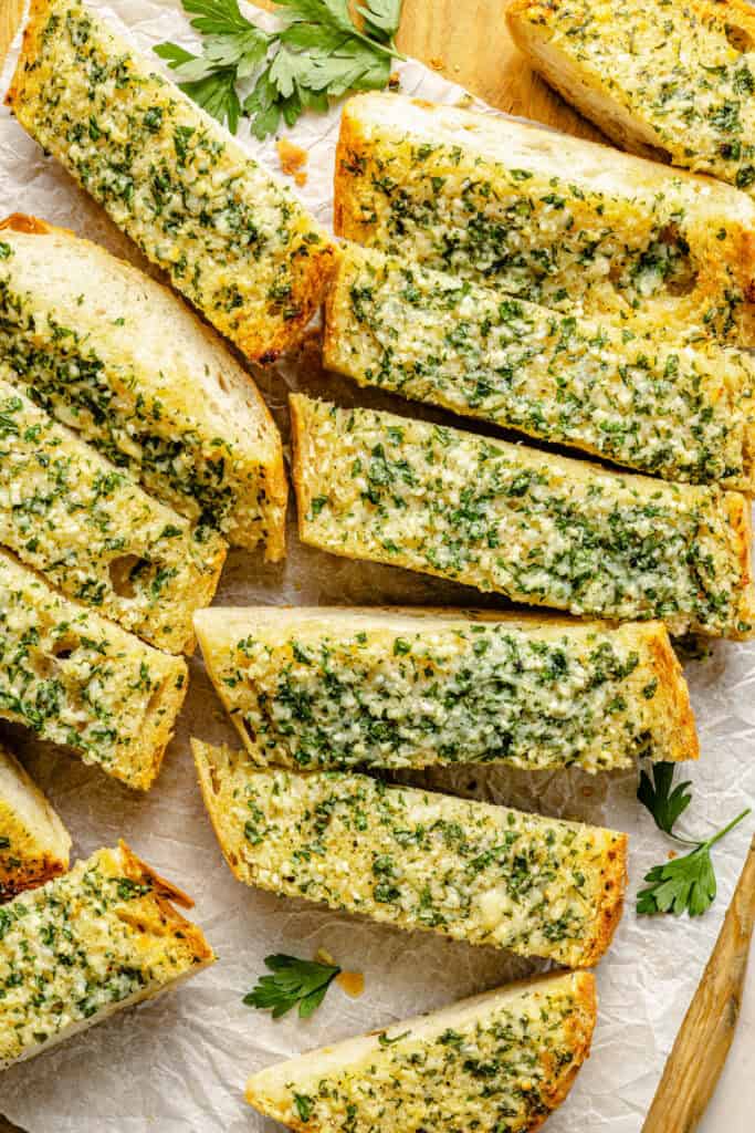 slices of homemade garlic bread