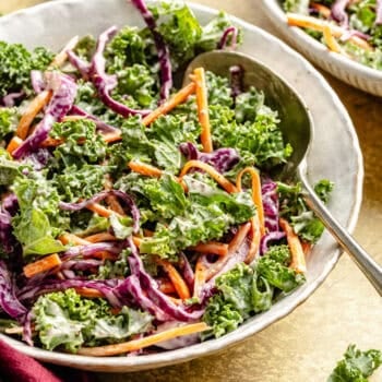 kale slaw in bowl with spoon